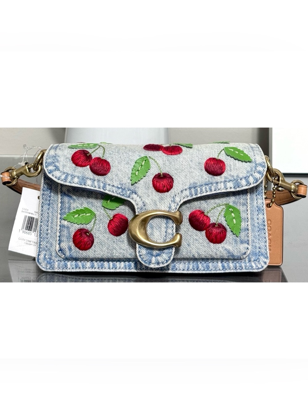 COACH Tabby Denim Shoulder Bag 20 With Cherry Embroidery